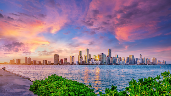 Miami city sunset